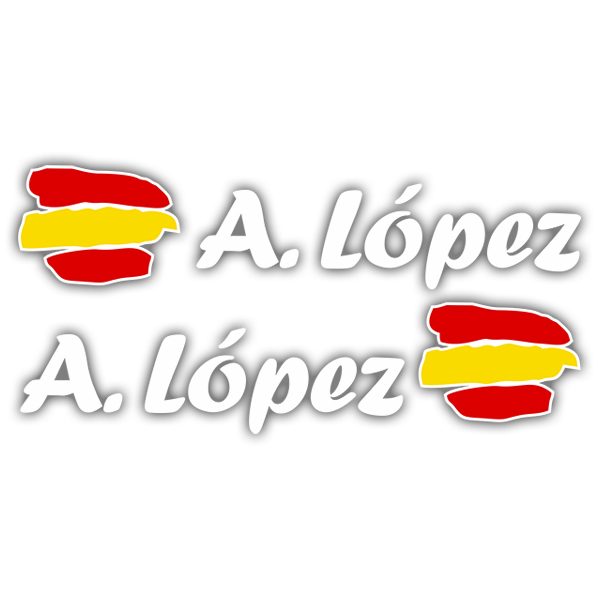 Adesivi per Auto e Moto: 2X Bandiera di Spagna + Nome Calligrafico Bianco
