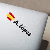 Adesivi per Auto e Moto: 2X Bandiera di Spagna + Nome Calligrafico Bianco 3