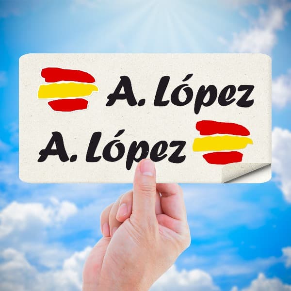 Adesivi per Auto e Moto: 2X Bandiera di Spagna + Nome Calligrafico Bianco