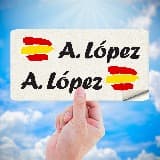 Adesivi per Auto e Moto: 2X Bandiera di Spagna + Nome Calligrafico Bianco 5