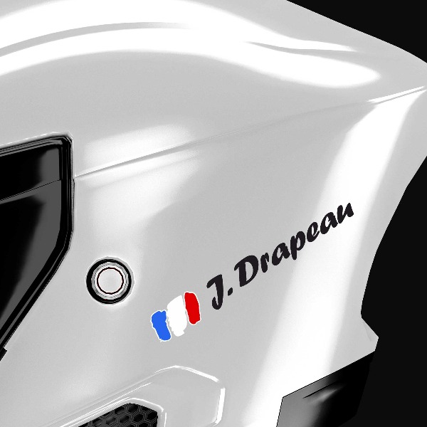 Adesivi per Auto e Moto: 2X bandiere Francia + nome calligrafico bianco