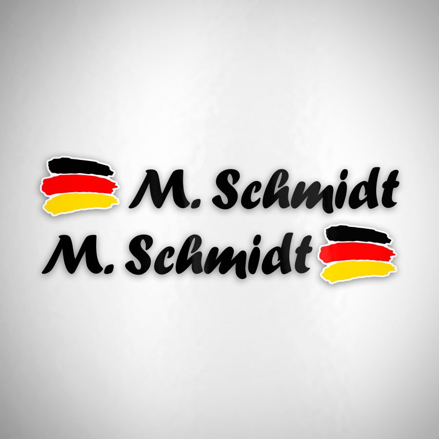 Adesivi per Auto e Moto: 2X bandiere Germania + nome calligrafico nero