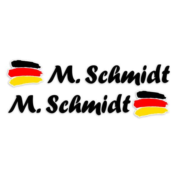 Adesivi per Auto e Moto: 2X bandiere Germania + nome calligrafico nero