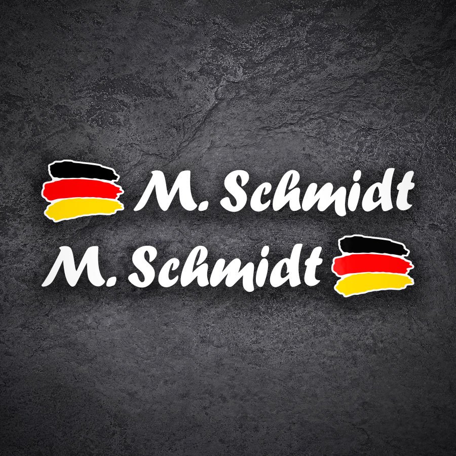 Adesivi per Auto e Moto: 2X bandiere Germania + nome calligrafico bianco