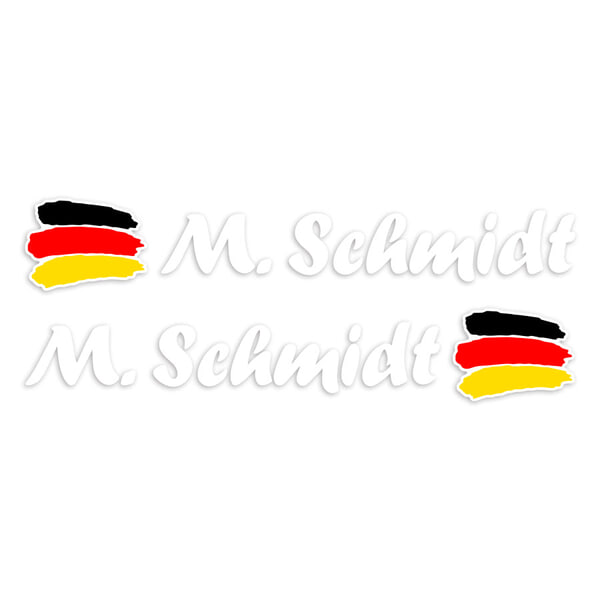 Adesivi per Auto e Moto: 2X bandiere Germania + nome calligrafico bianco
