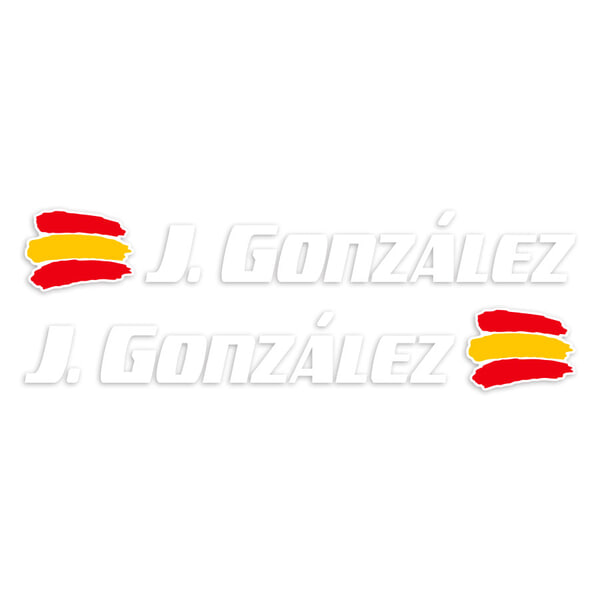 Adesivi per Auto e Moto: 2X bandiere Spagna + nome sport bianco