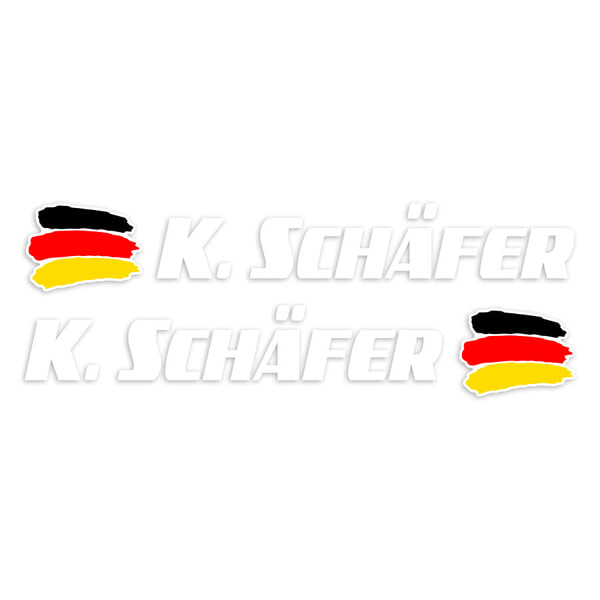 Adesivi per Auto e Moto: 2X bandiere Germania + nome sportivo bianco