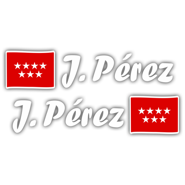 Adesivi per Auto e Moto: 2X Bandiere Madrid + Nome calligrafico bianco