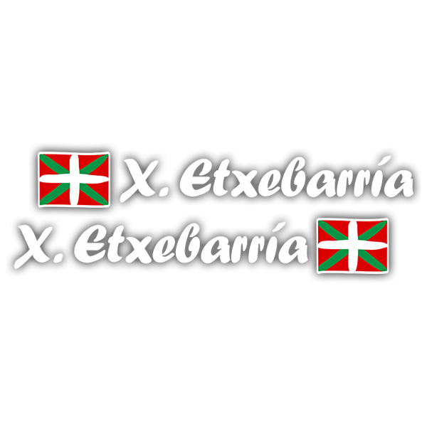 Adesivi per Auto e Moto: 2X bandiere Paesi Baschi + nome calligrafico bianc