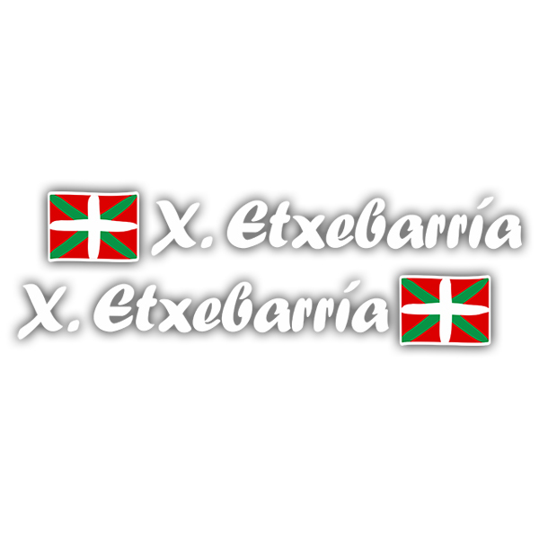 Adesivi per Auto e Moto: 2X bandiere Paesi Baschi + nome calligrafico bianc