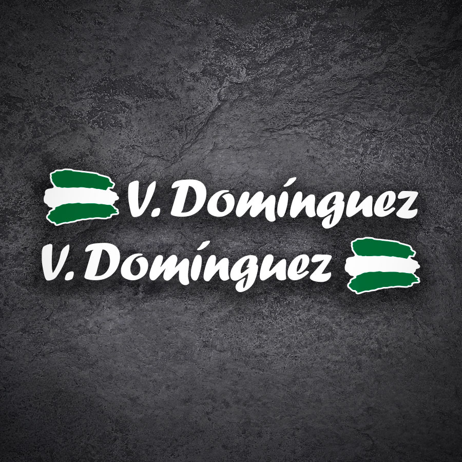 Adesivi per Auto e Moto: 2X bandiere Andalusia + nome calligrafico bianco