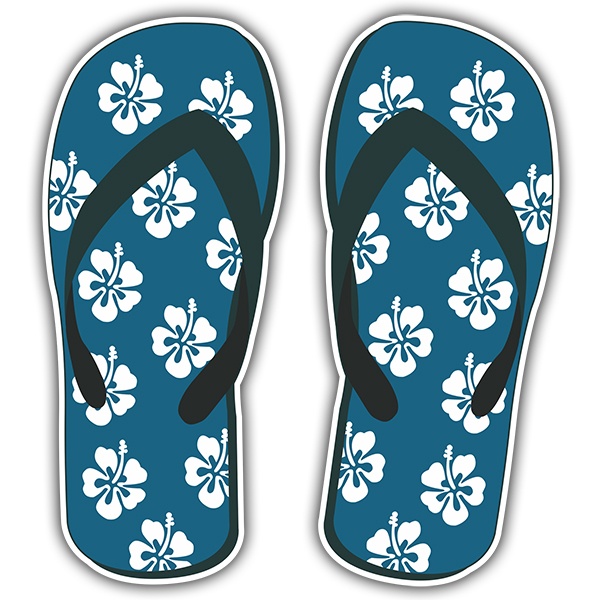 Adesivi per Auto e Moto: Infradito blu con fiori di ibisco