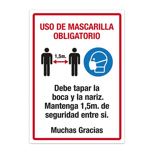 Adesivi per Auto e Moto: Protezione covid19 Maschera e distanza in spagnolo