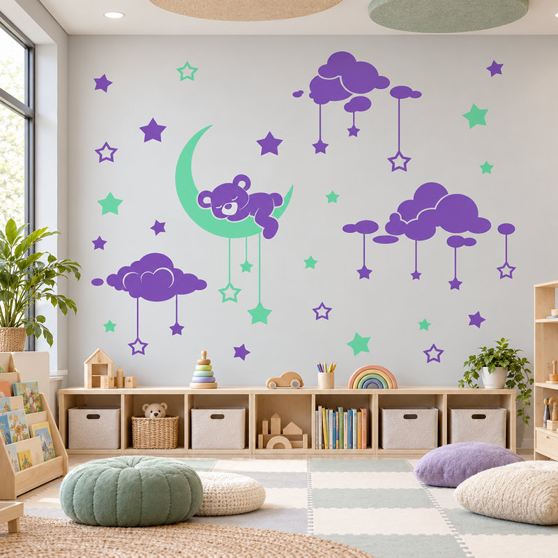 Adesivi per Bambini: Orso addormentato e cielo stellato
