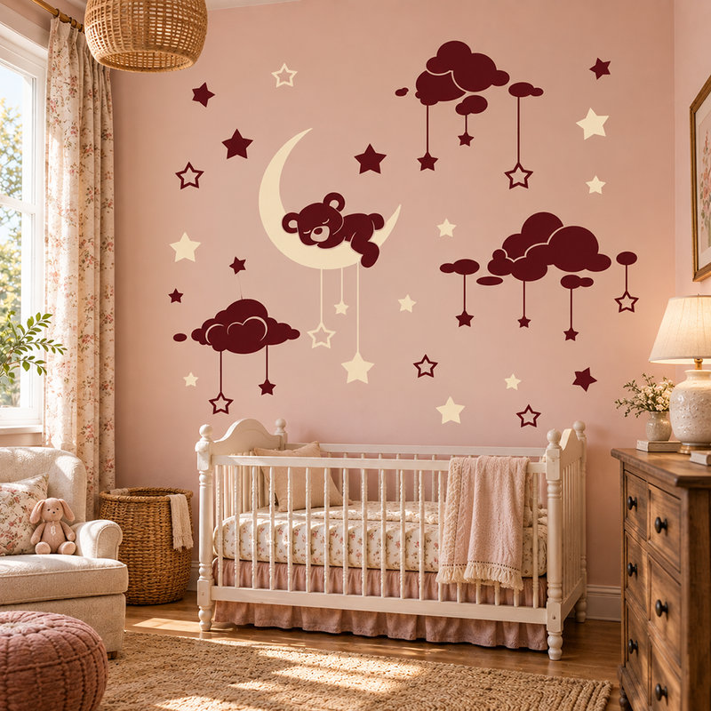 Adesivi per Bambini: Orso addormentato e cielo stellato
