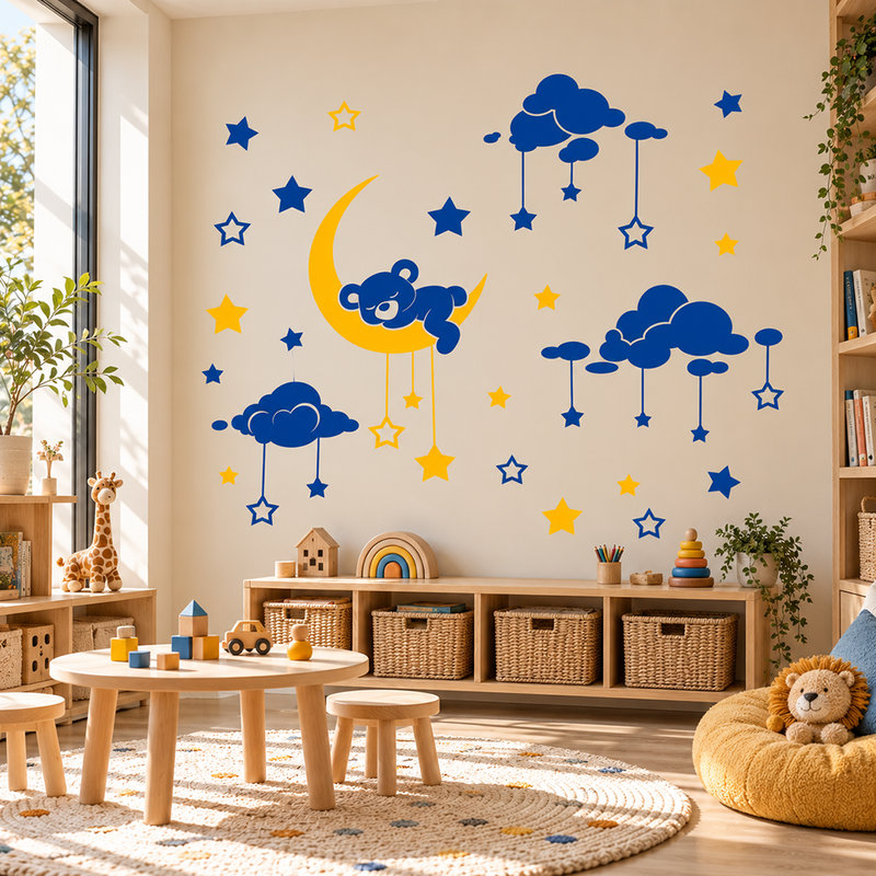 Adesivi per Bambini: Orso addormentato e cielo stellato