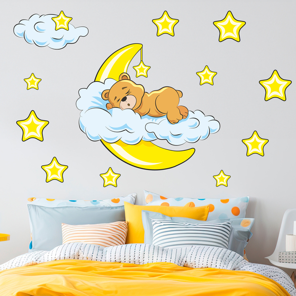 Adesivi per Bambini: Orso tra le nuvole e luna gialla
