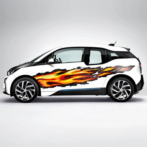 Adesivi per Auto e Moto: Fiamme Arancioni e Rosse con Bordo Nero