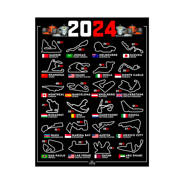 Adesivi Murali: Poster in vinile dei circuiti F1 2024 IV