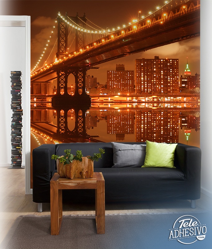 Fotomurali : Ponte di Manhattan illuminato