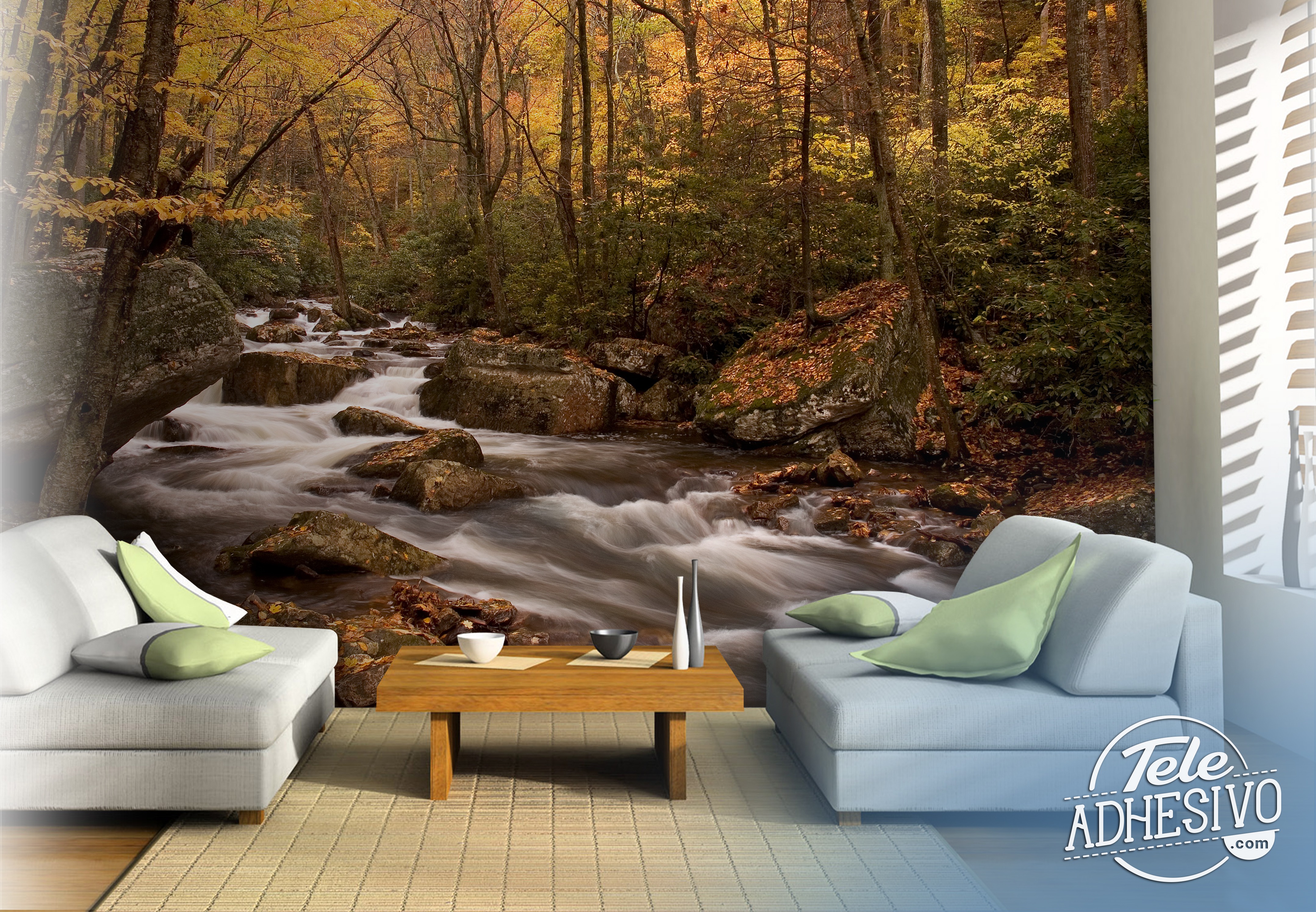 Fotomurali : Fiume foresta d'autunno