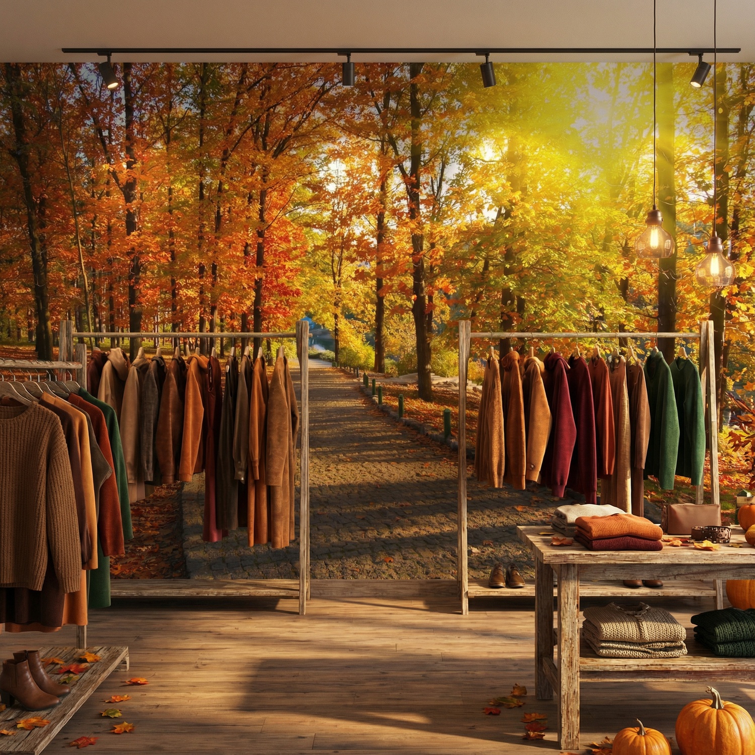 Fotomurali : Cammino attraverso il parco autunnale