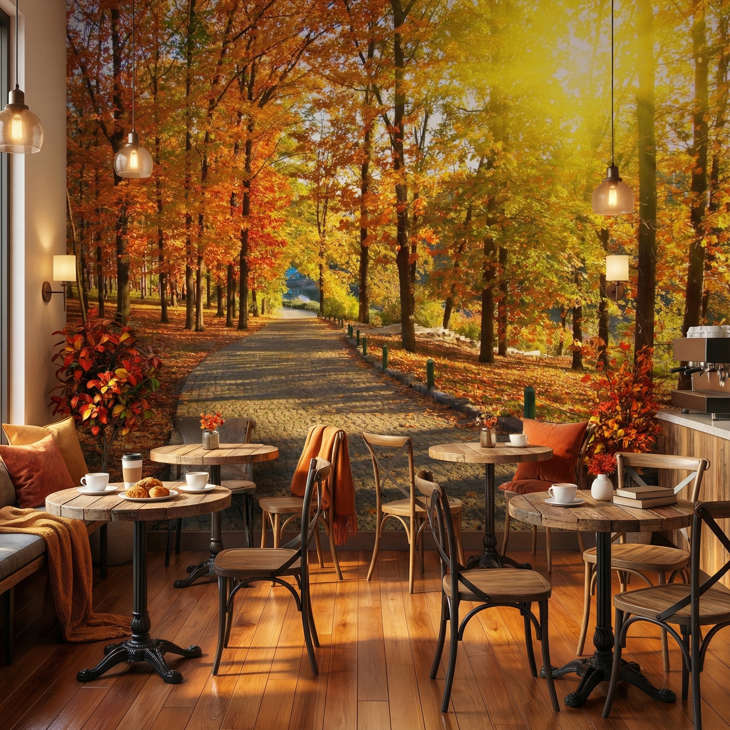 Fotomurali : Cammino attraverso il parco autunnale