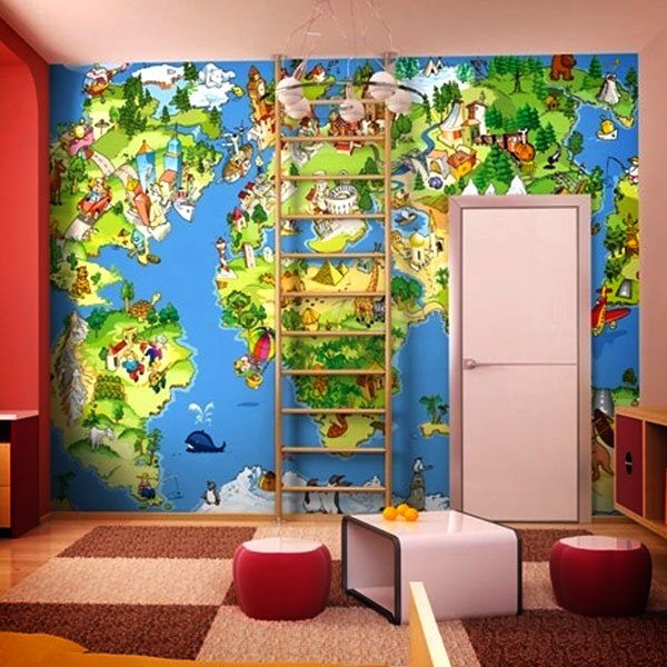 Fotomurali : Mappa del mondo illustrata per bambini 0