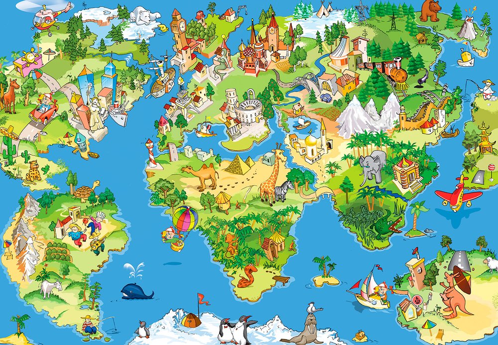 Fotomurali : Mappa del mondo illustrata per bambini 2