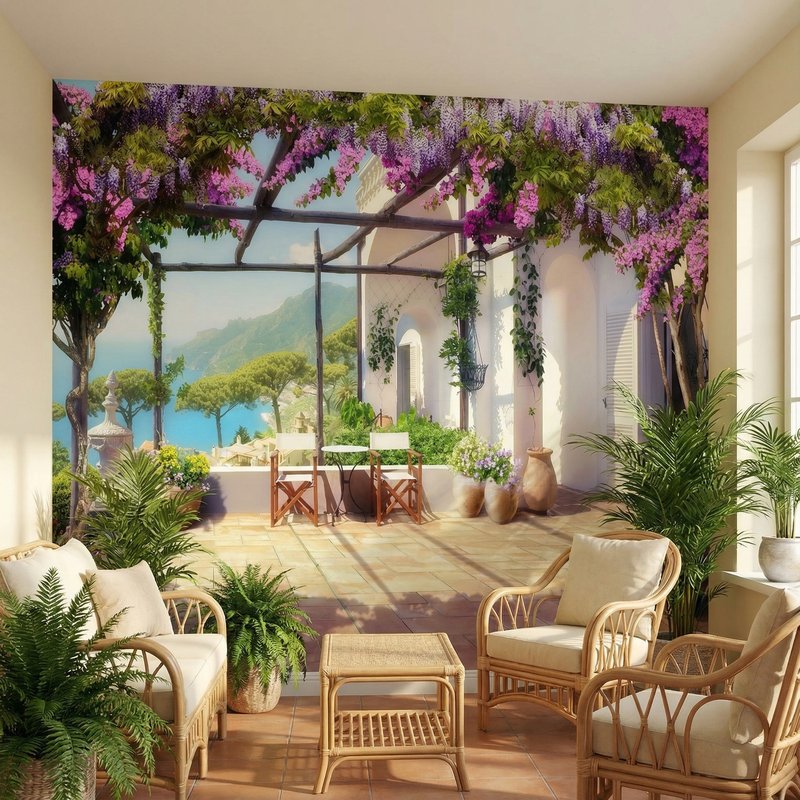 Fotomurali : Terrazza mediterranea con vista sul mare 0