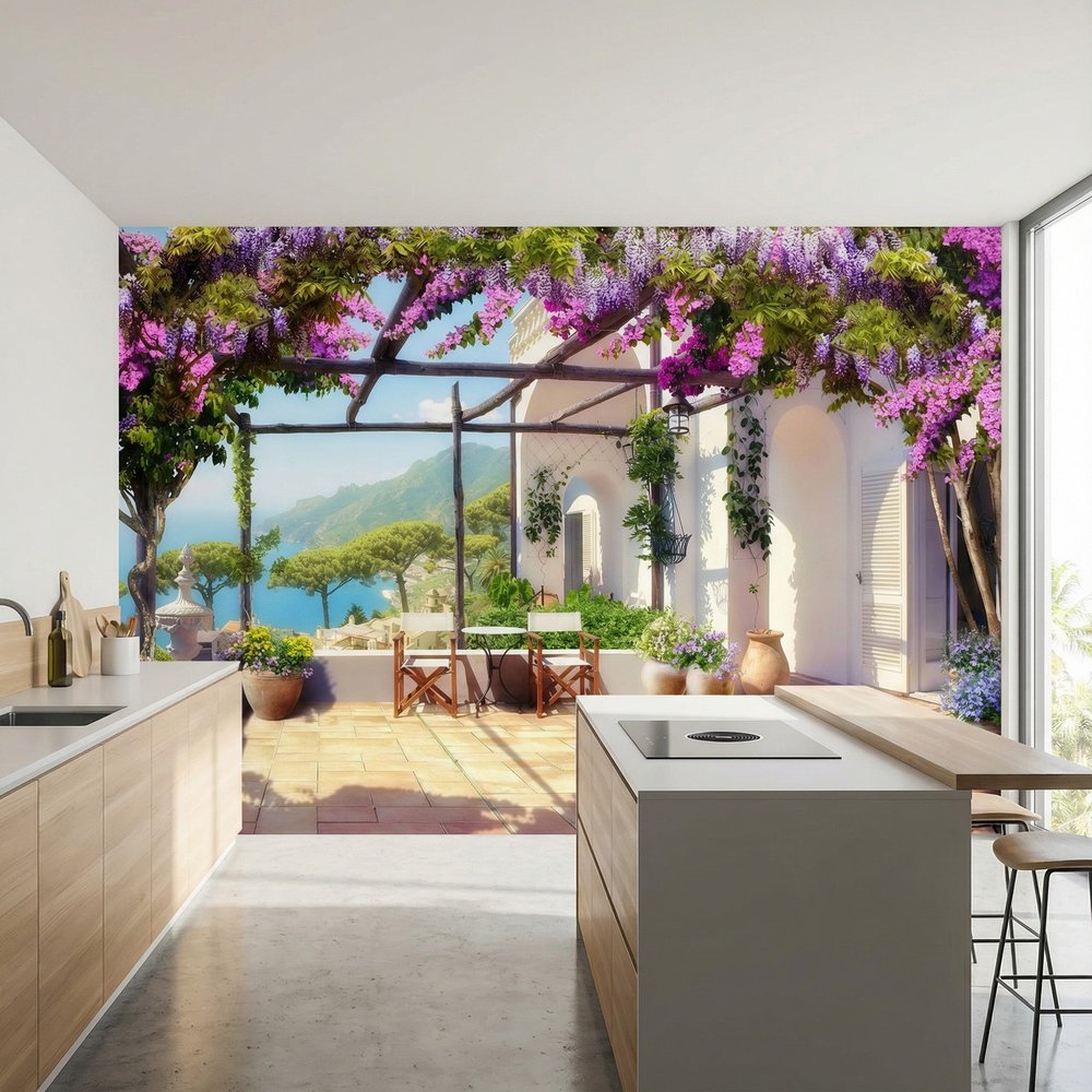 Fotomurali : Terrazza mediterranea con vista sul mare