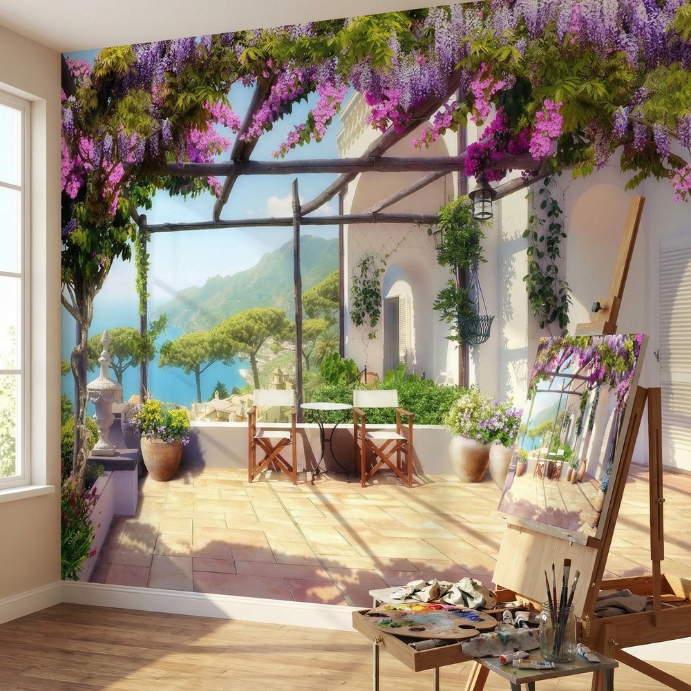 Fotomurali : Terrazza mediterranea con vista sul mare