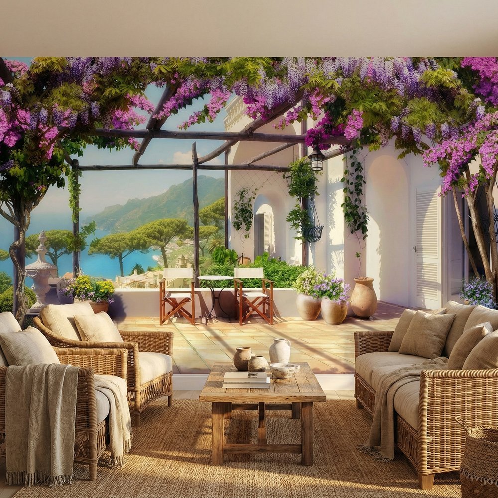 Fotomurali : Terrazza mediterranea con vista sul mare