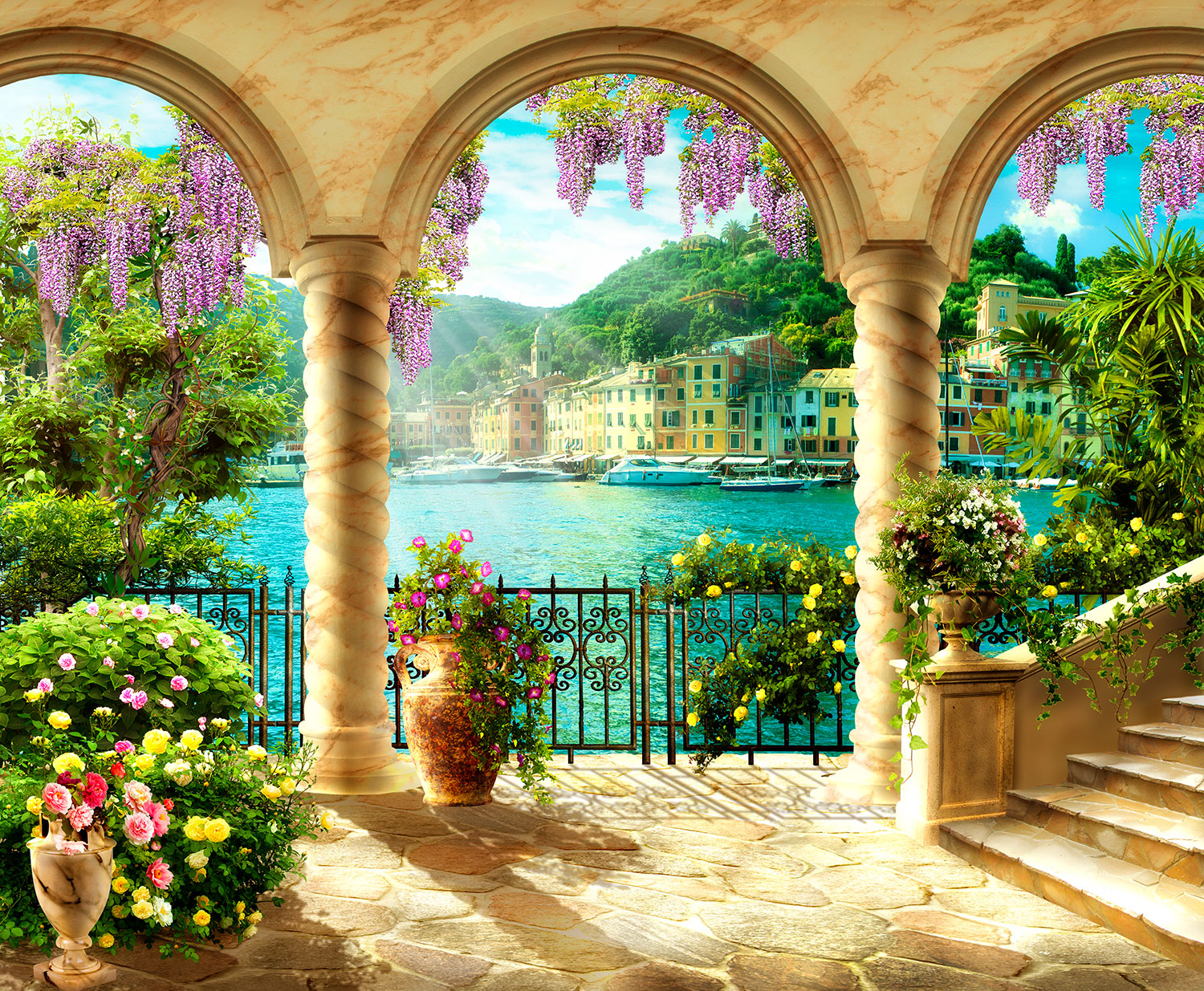 Fotomurali : Patio di colonne sul lago