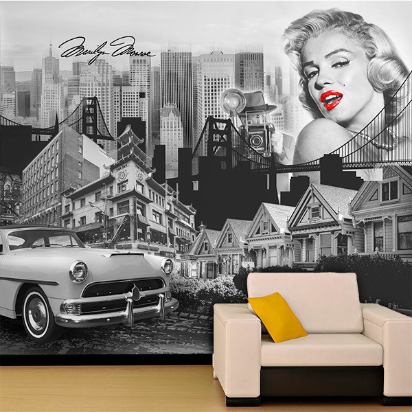 Fotomurali : Collage Marilyn Monroe e citt&agrave; vintage 0