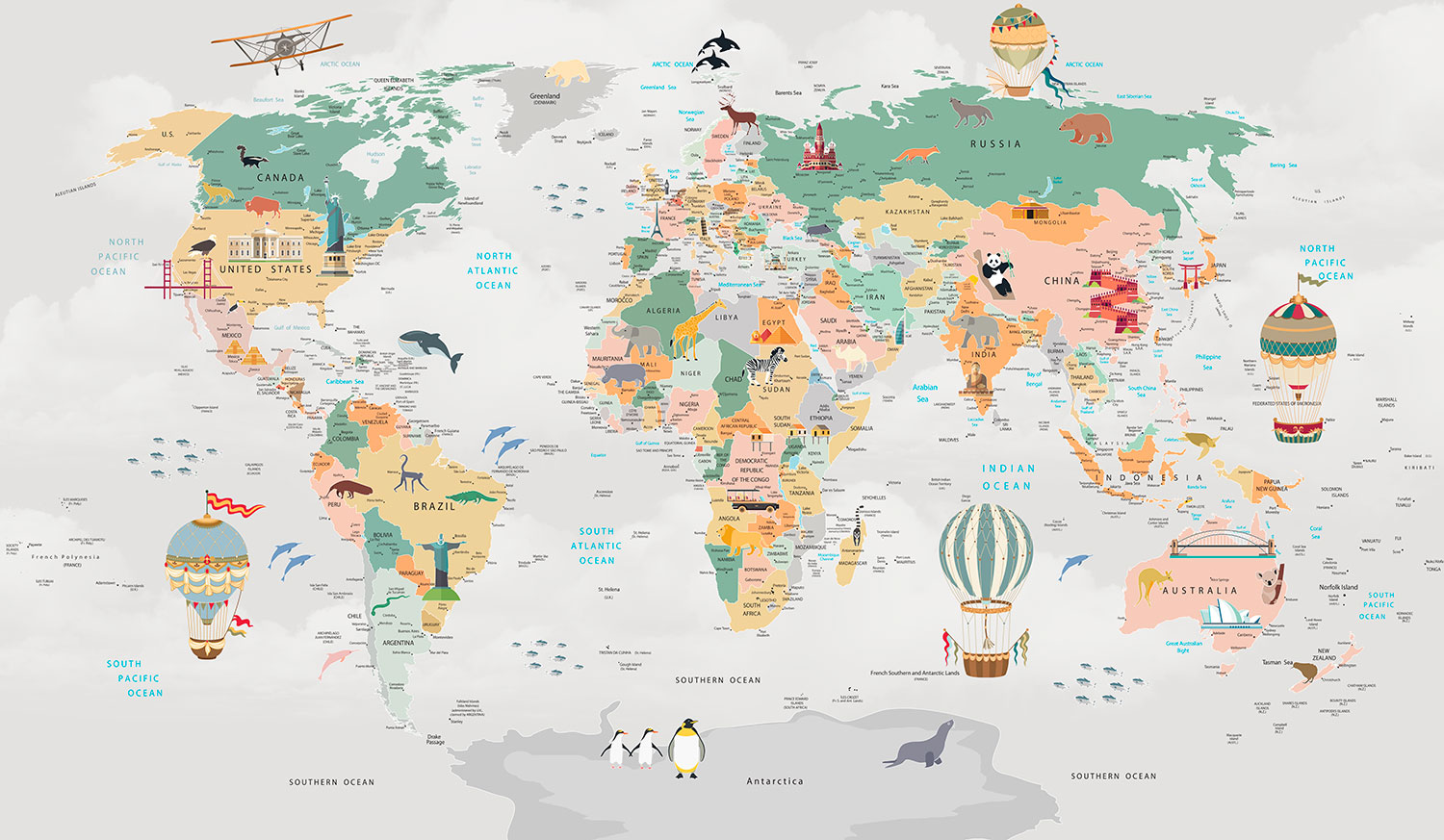 Fotomurali : Mappa del Mondo per Bambini