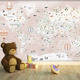 Fotomurali : Mappa del Mondo con Animali 2