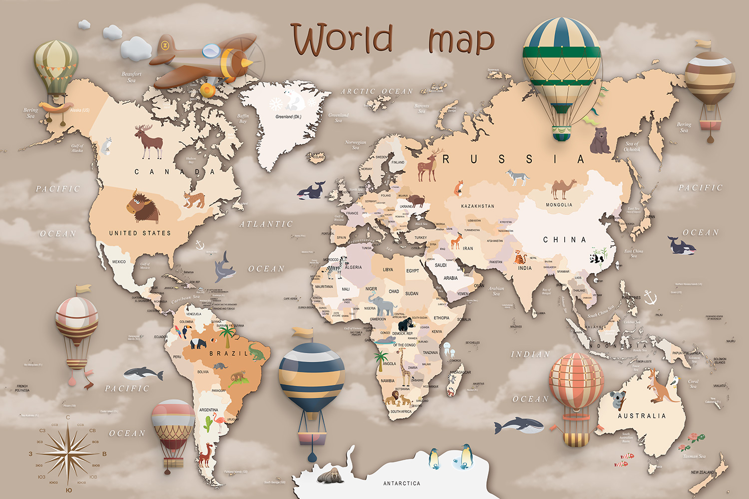 Fotomurali : Mappa del Mondo per Bambini