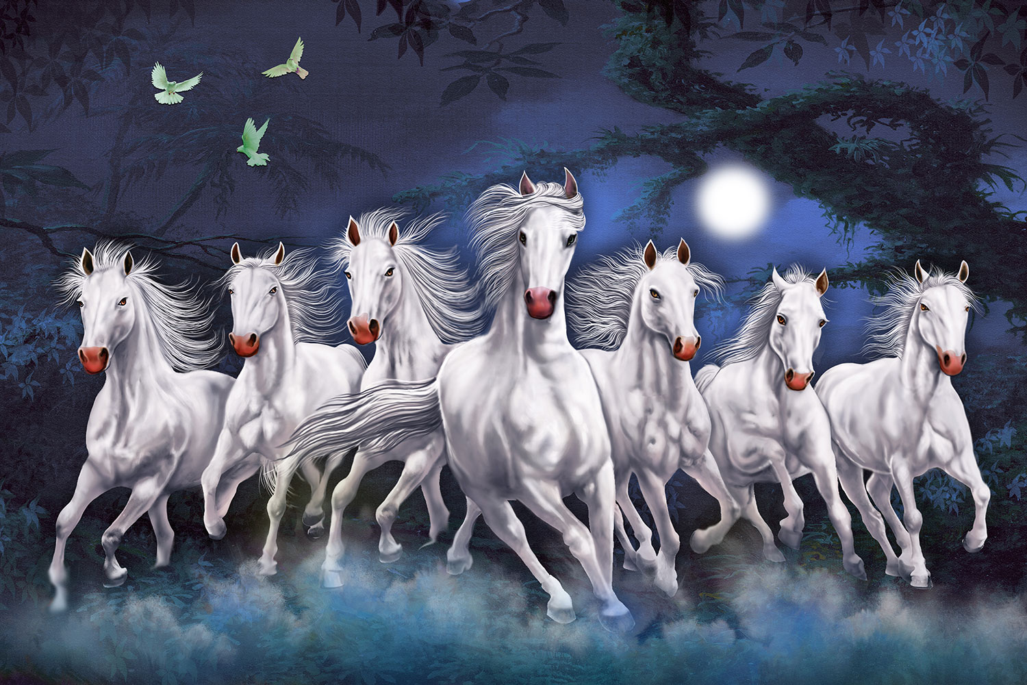 Fotomurali : Cavalli Bianchi nella Notte