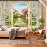Fotomurali: Finestra con vista sul giardino fiorito 2