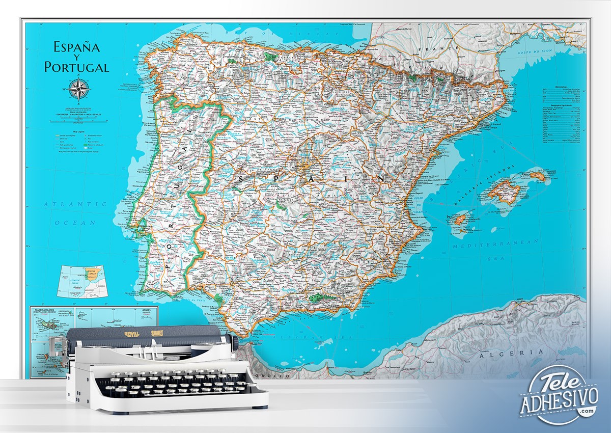 Fotomurali : Mappa del Mondo Spagna e Portogallo