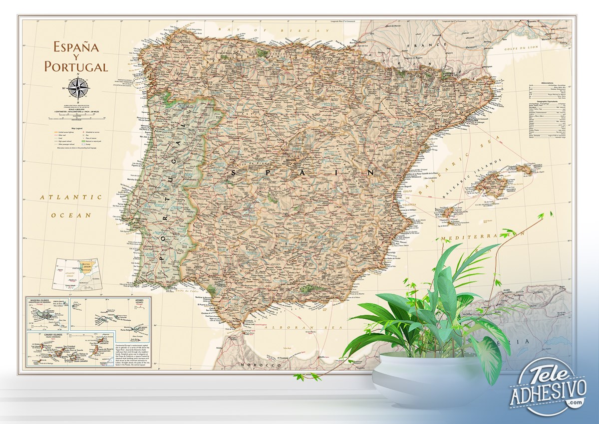 Fotomurali : Mappa del mondo Spagna e Portogallo II