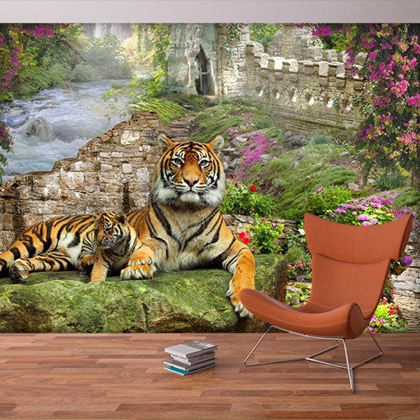 Fotomurali : Tigre con il suo Vitello