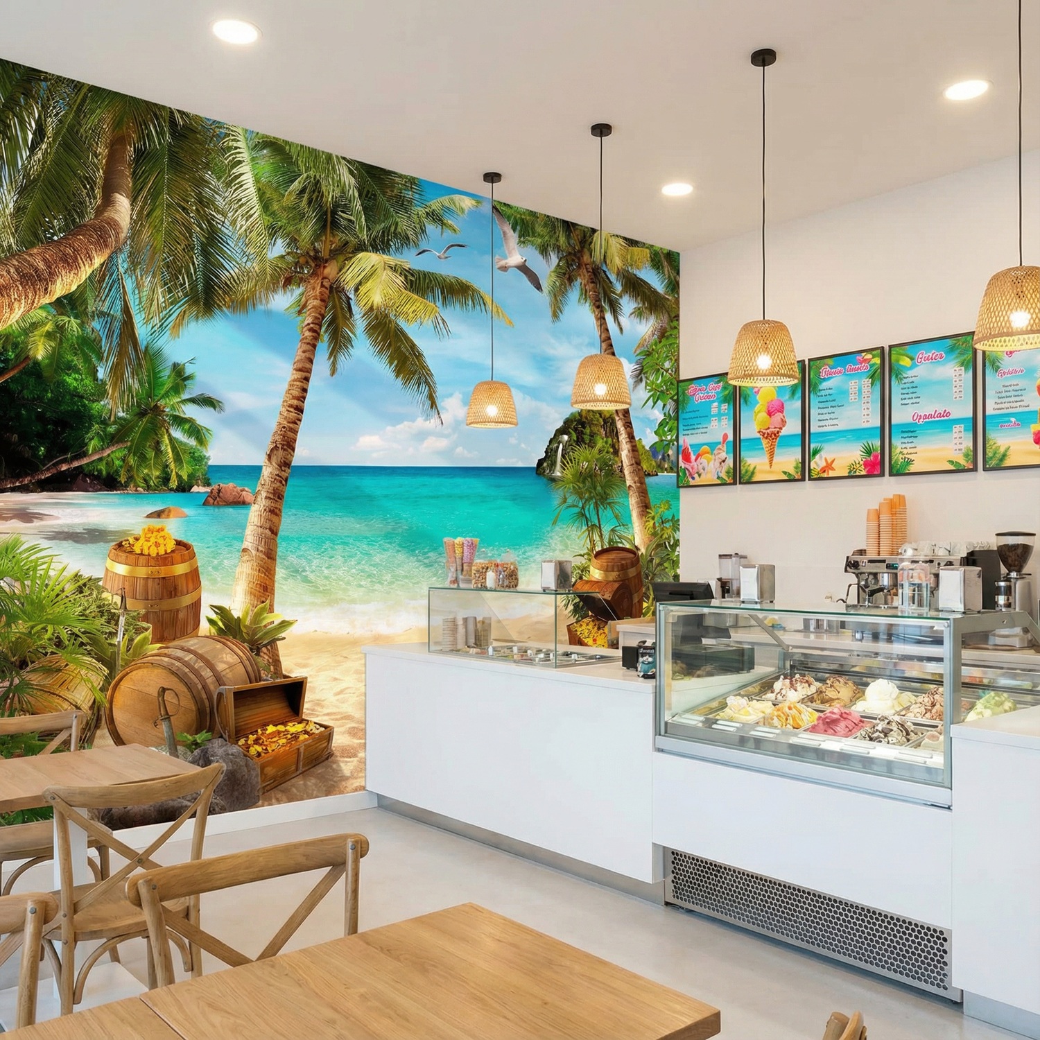 Fotomurali : Gabbiani sopra il tesoro sulla spiaggia