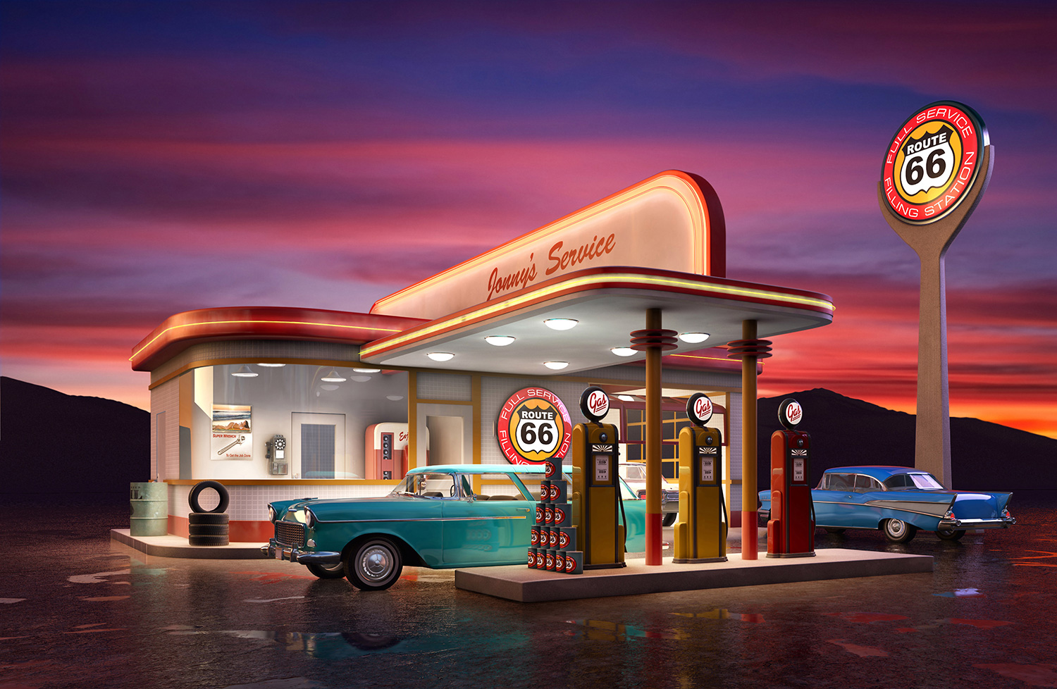 Fotomurali : Stazione di Servizio della Route 66
