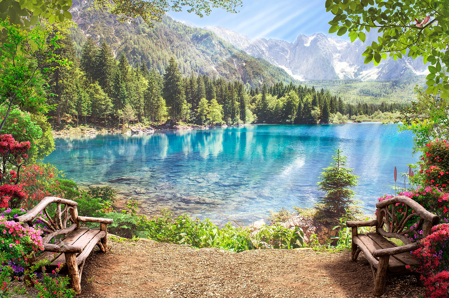 Fotomurali : Panchine sul Lago