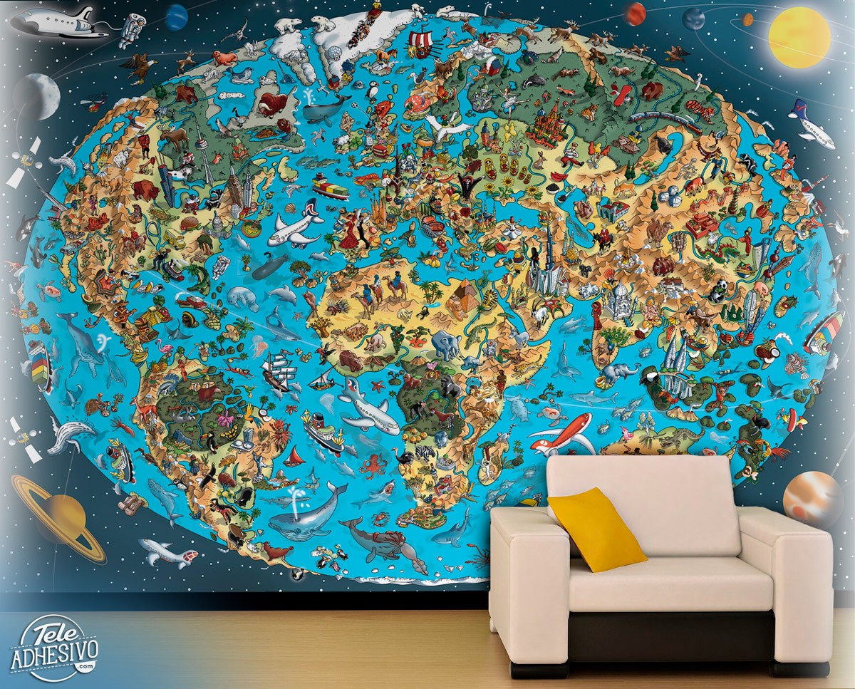 Fotomurali : Mappa del mondo illustrata