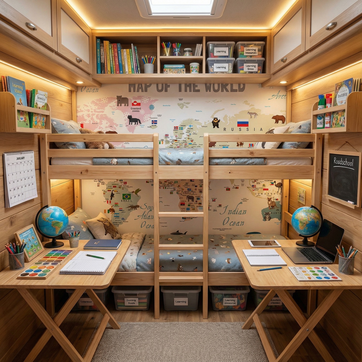 Fotomurali : Mappa del mondo per bambini con bandiere e animali