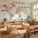 Fotomurali : Mappa del mondo per bambini con bandiere e animali 3