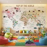 Fotomurali : Mappa del mondo per bambini con bandiere e animali 6